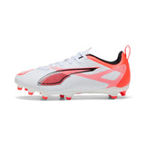 PUMA Ultra 5 Play FG/AG Firm/Multi-Ground Youth Soccer Cleats - White/Black/Glowing Red