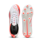 PUMA Ultra 5 Play FG/AG Firm/Multi-Ground Youth Soccer Cleats - White/Black/Glowing Red