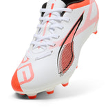 PUMA Ultra 5 Play FG/AG Firm/Multi-Ground Youth Soccer Cleats - White/Black/Glowing Red