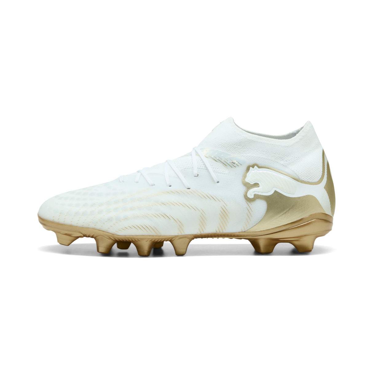 PUMA Future 9 Pro FG/AG Firm/Multi-Ground Men's Soccer Cleats - White/Gold/Black