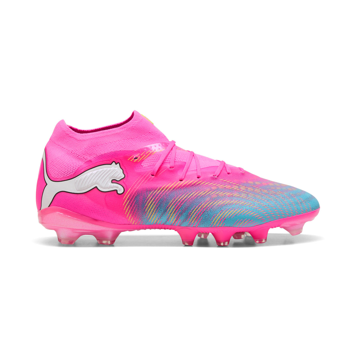 Tacos de fútbol PUMA Future 9 Pro FG/AG para hombre, terreno firme/artificial - Rosa/Turquesa/Blanco