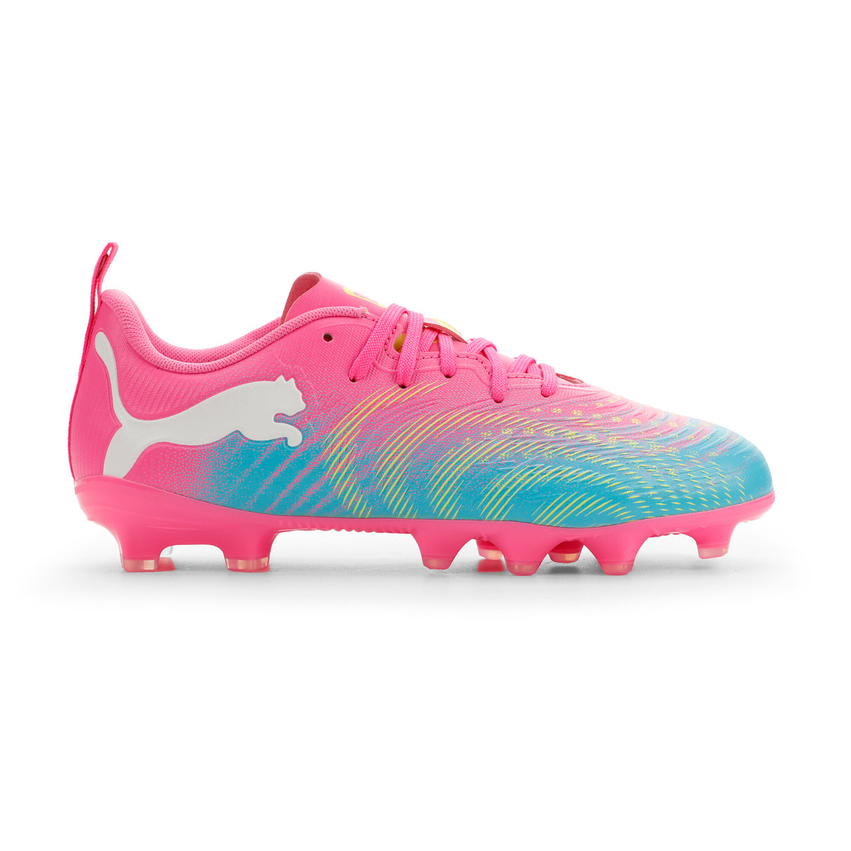 PUMA Future 9 Play FG/AG Firm Ground/Artificial Ground Youth Soccer Cleats - Pink/Aqua