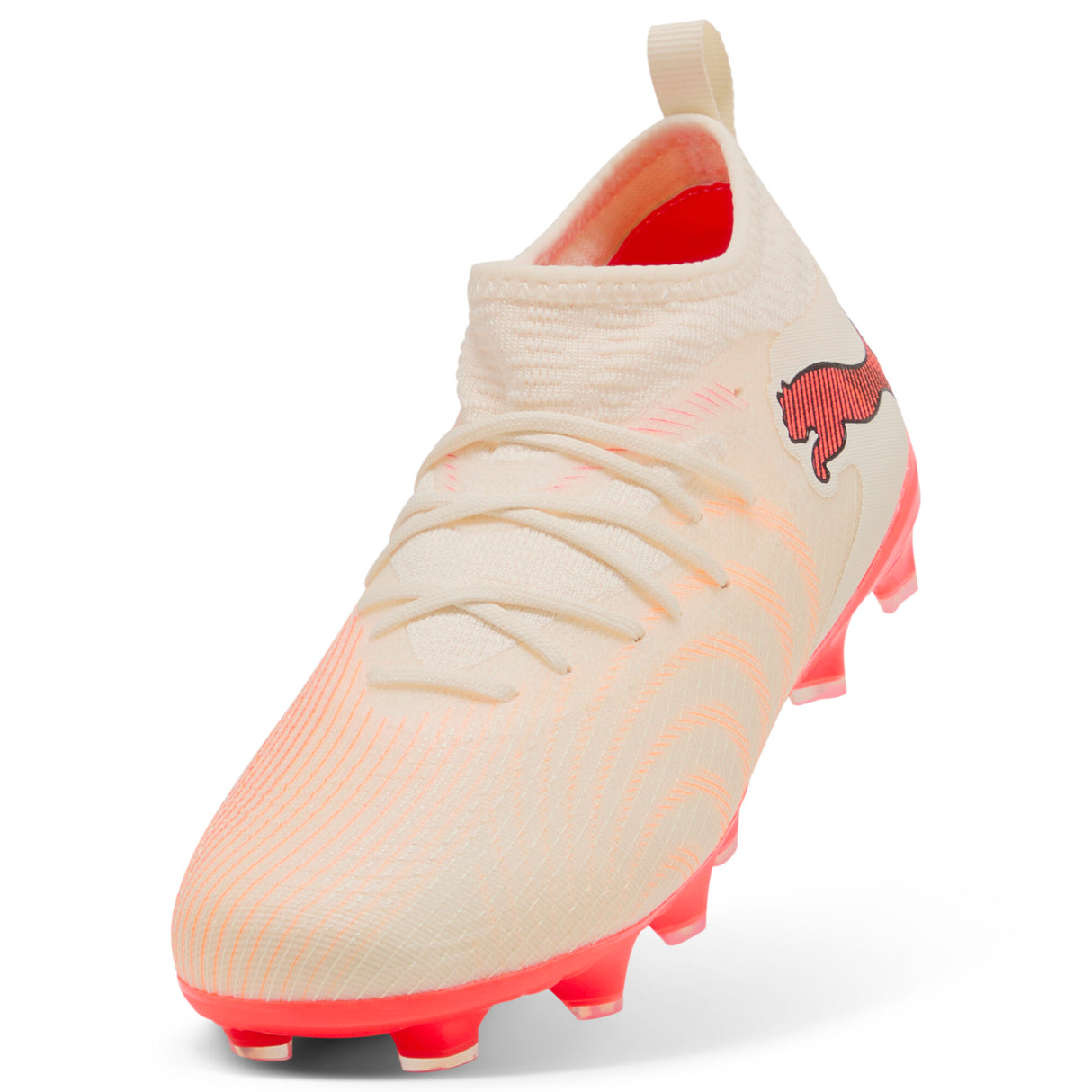 PUMA Future 9 Match FG/AG Firm Ground/Artificial Ground Youth Soccer Cleats - White/Red