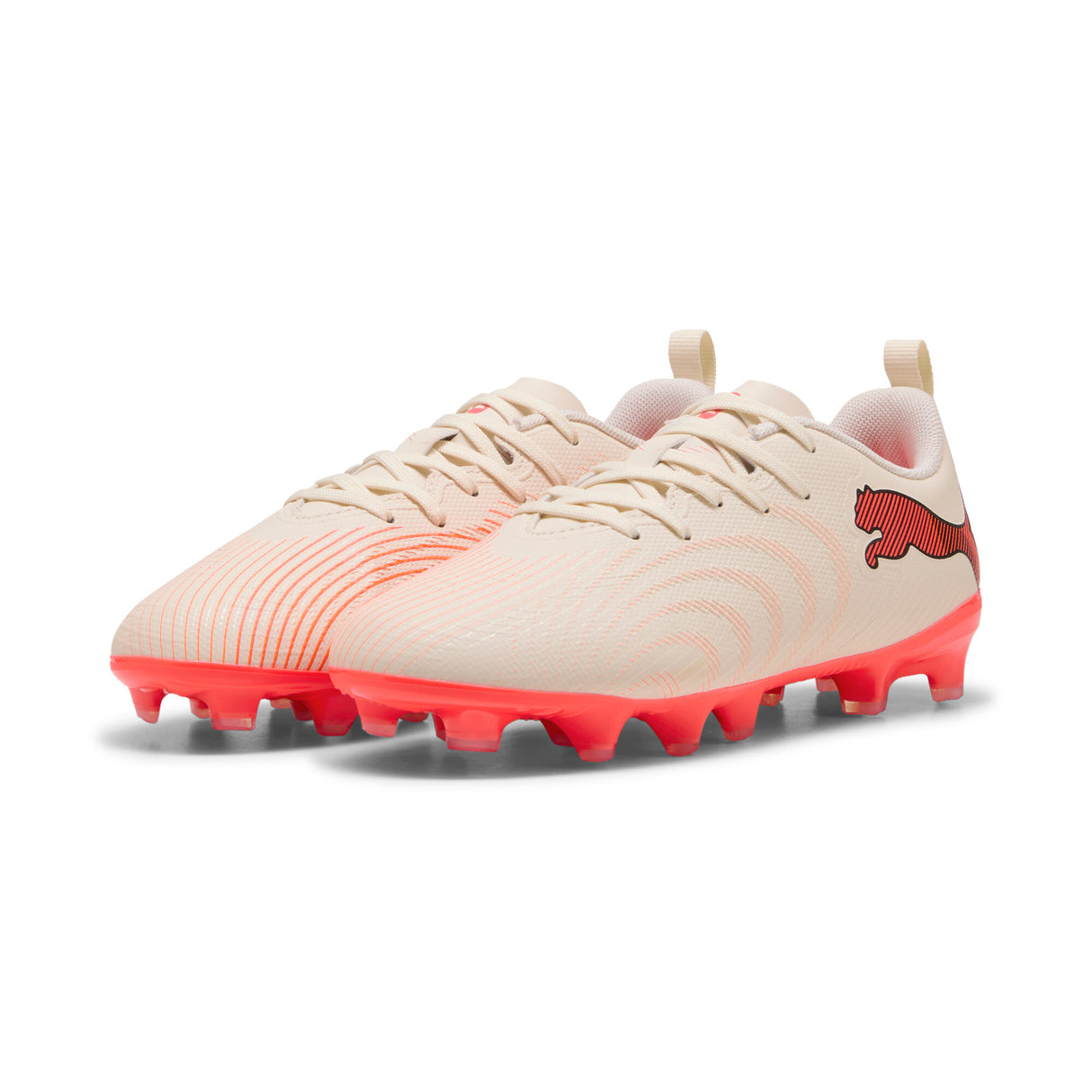 PUMA Future 9 Play FG/AG Firm Ground/Artificial Ground Youth Soccer Cleats - White/Red