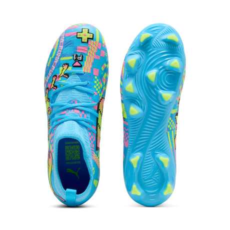 PUMA Future 9 Match Advanced Level FG/AG Firm Ground/Artificial Ground Youth Soccer Cleats - White/Blue/Pink/Yellow