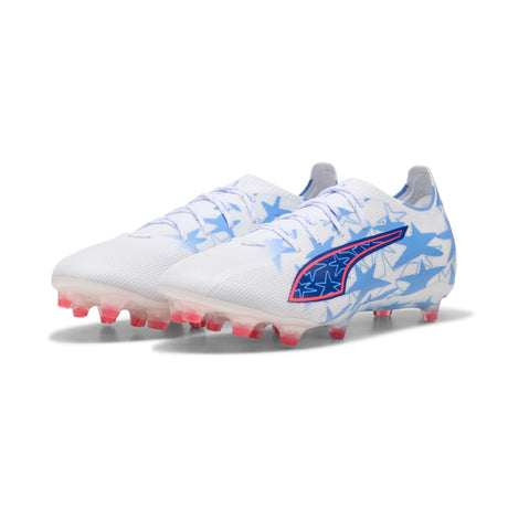 Botas de fútbol PUMA Ultra 6 Match KidSuper X CP FG/AG para hombre, terreno firme/artificial - Blanco/Rosa/Azul