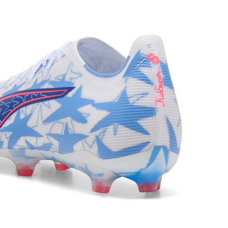 Botas de fútbol PUMA Ultra 6 Match KidSuper X CP FG/AG para hombre, terreno firme/artificial - Blanco/Rosa/Azul