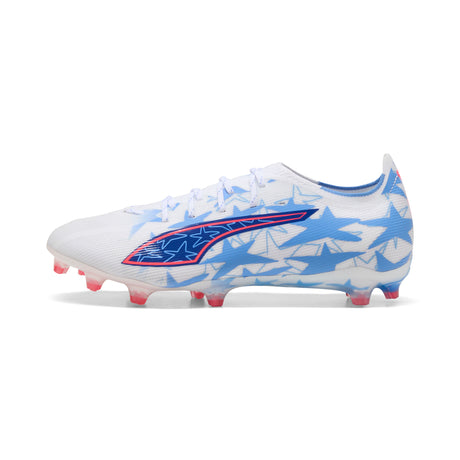 Botas de fútbol PUMA Ultra 6 Match KidSuper X CP FG/AG para hombre, terreno firme/artificial - Blanco/Rosa/Azul