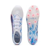 Botas de fútbol PUMA Ultra 6 Match KidSuper X CP FG/AG para hombre, terreno firme/artificial - Blanco/Rosa/Azul