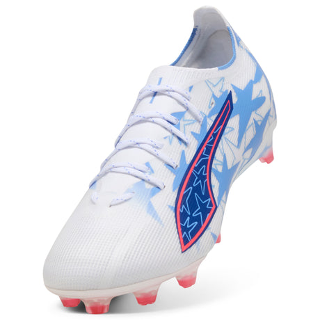 Botas de fútbol PUMA Ultra 6 Match KidSuper X CP FG/AG para hombre, terreno firme/artificial - Blanco/Rosa/Azul