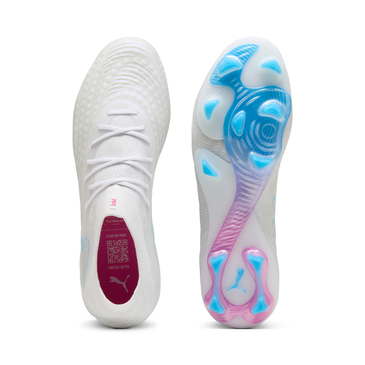 PUMA Future 9 Ultimate White FG Firm Ground Men's Soccer Cleats - White/Blue/Pink