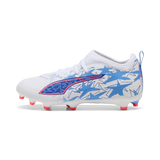 PUMA Ultra 6 Match FG/AG Christian Pulisic X Kidsuper FG/AG Youth Soccer Cleats - White/Pink Lilac/Dusky Blue