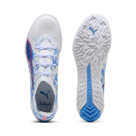 PUMA Ultra 6 Match KidSuper X CP TT Botas de fútbol para hombre de césped artificial - Blanco/Rosa/Azul