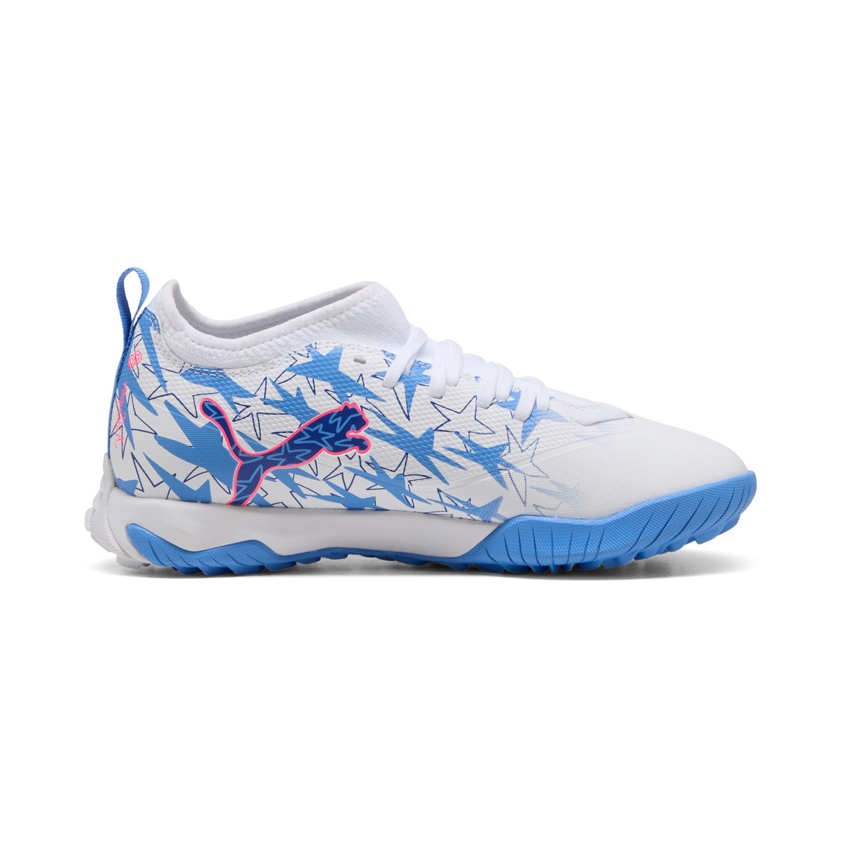 PUMA Ultra 6 Match KidSuper X CP TT+ Mid Turf Youth Soccer Cleats - White/Pink/Blue