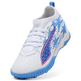PUMA Ultra 6 Match KidSuper X CP TT+ Mid Turf Youth Soccer Cleats - White/Pink/Blue