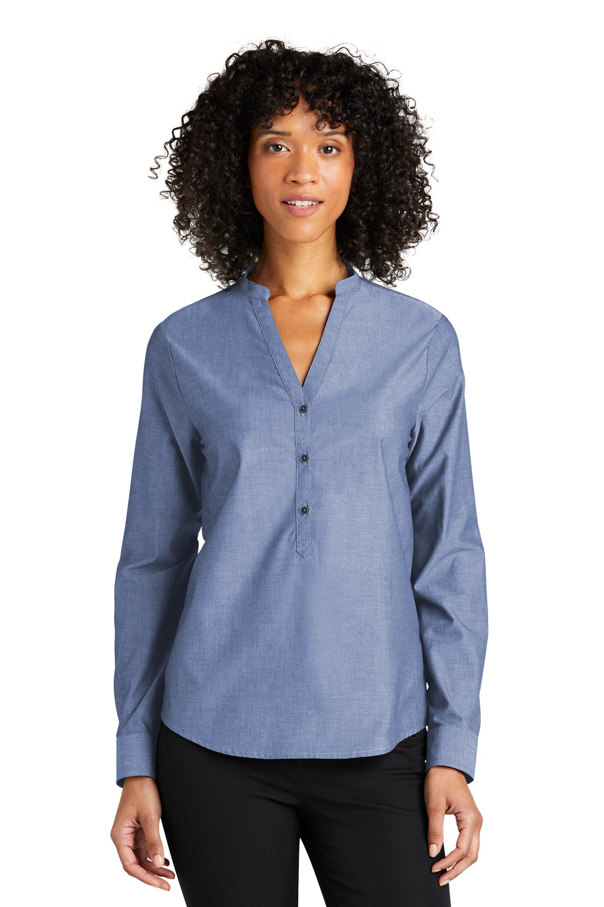 Camisa de chambray de manga larga SanMar Port Authority Easy Care para mujer