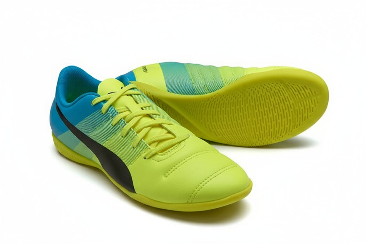 PUMA Evopower 4.3 IT JR Youth Indoor Soccer Shoes - Safety Yellow/Black/Atomic Blue
