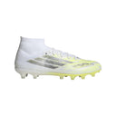 Tacos de fútbol adidas F50 Sparkfusion Pro Mid Cut FG/AG para mujer - Blanco/Hierro/Amarillo