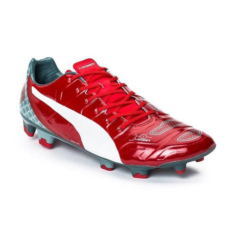 PUMA Evopower 1.2 Graphic FG Firm Ground Soccer Cleats - High Risk Red/White/Sea Pine