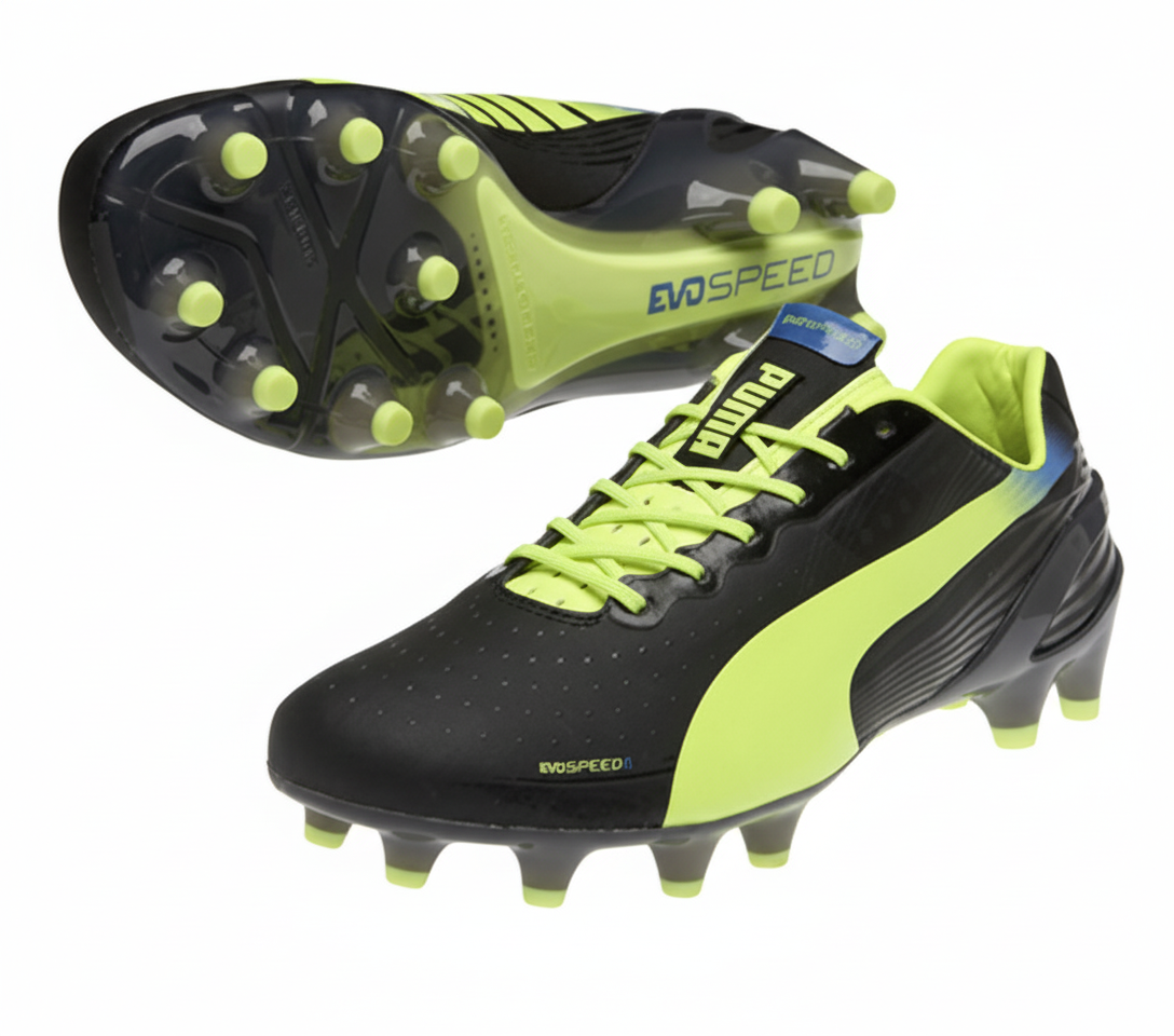 PUMA Evospeed 1.2 FG Firm Ground Soccer Cleats - Black/Fluo Yellow/Brilliant Blue