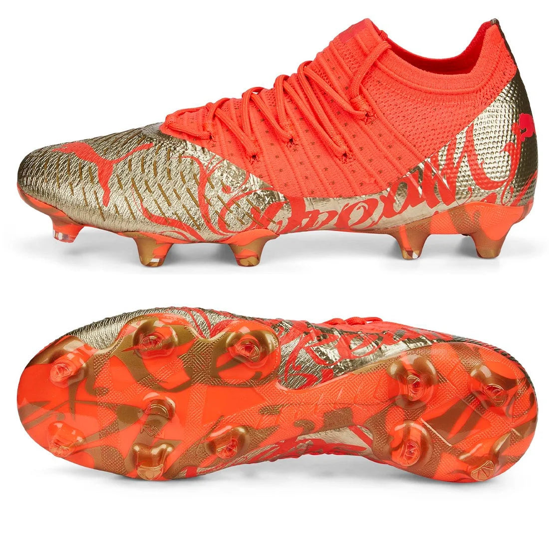 PUMA Future Z 1.4 Neymar JR FG/AG Firm Ground Soccer Cleats - Fiery Coral/Gold