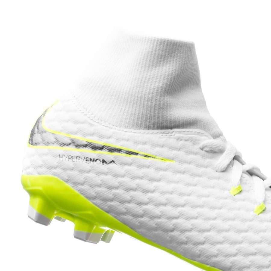Kids' Nike Jr. Hypervenom Phantom 3 Academy Dynamic Fit (FG) Firm-Ground Football Boot White/Grey/Volt