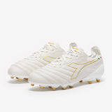 Diadora Brasil Elite Tech Made in Italy LPX FG Botas de fútbol para terreno firme - Blanco/Dorado