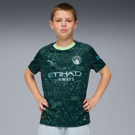 PUMA Manchester City 4th Youth Soccer Jersey 26- Green Terrain