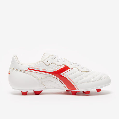 Diadora Brasil Made in Italy OG LT MDU FG Firm Ground Soccer Cleats - White/Milano Red