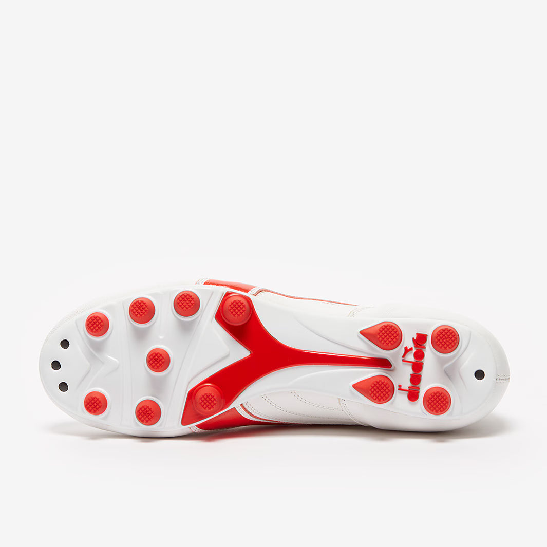 Diadora Brasil Made in Italy OG LT MDU FG Firm Ground Soccer Cleats - White/Milano Red