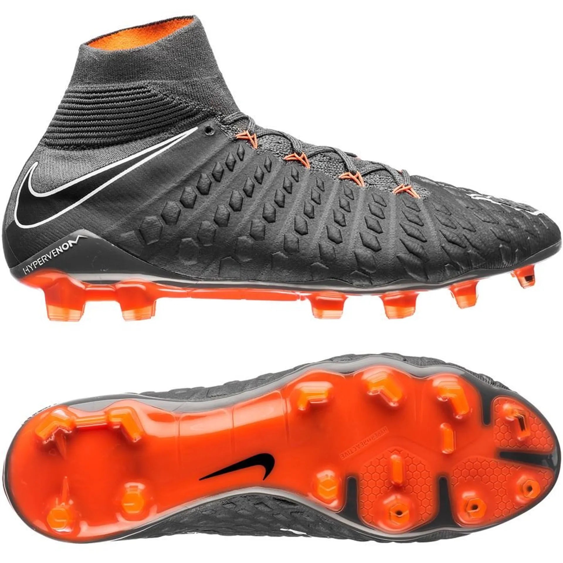 Nike Hypervenom Phantom 3 Elite DF FG/AG Multi-Ground Soccer Cleats - Dark Grey/Total Orange/White