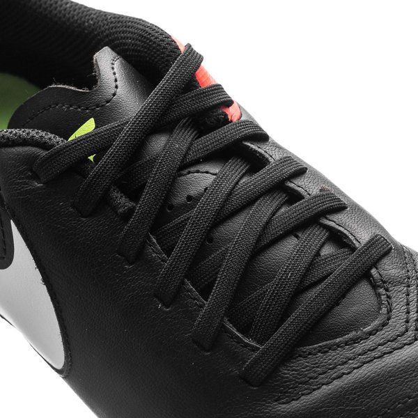 Botas de fútbol para terreno firme Nike Tiempo Genio II Leather (FG) para hombre, color negro, blanco y naranja