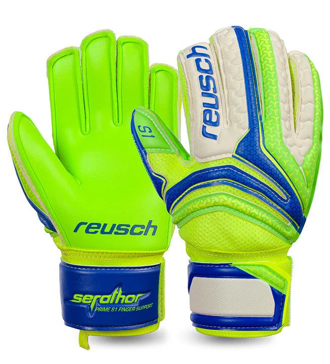 Reusch Serathor Prime S1 Finger Support Junior Goalkeeper Gloves Fluo Green/Blue/White