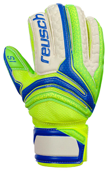 Reusch Serathor Prime S1 Finger Support Junior Goalkeeper Gloves Fluo Green/Blue/White