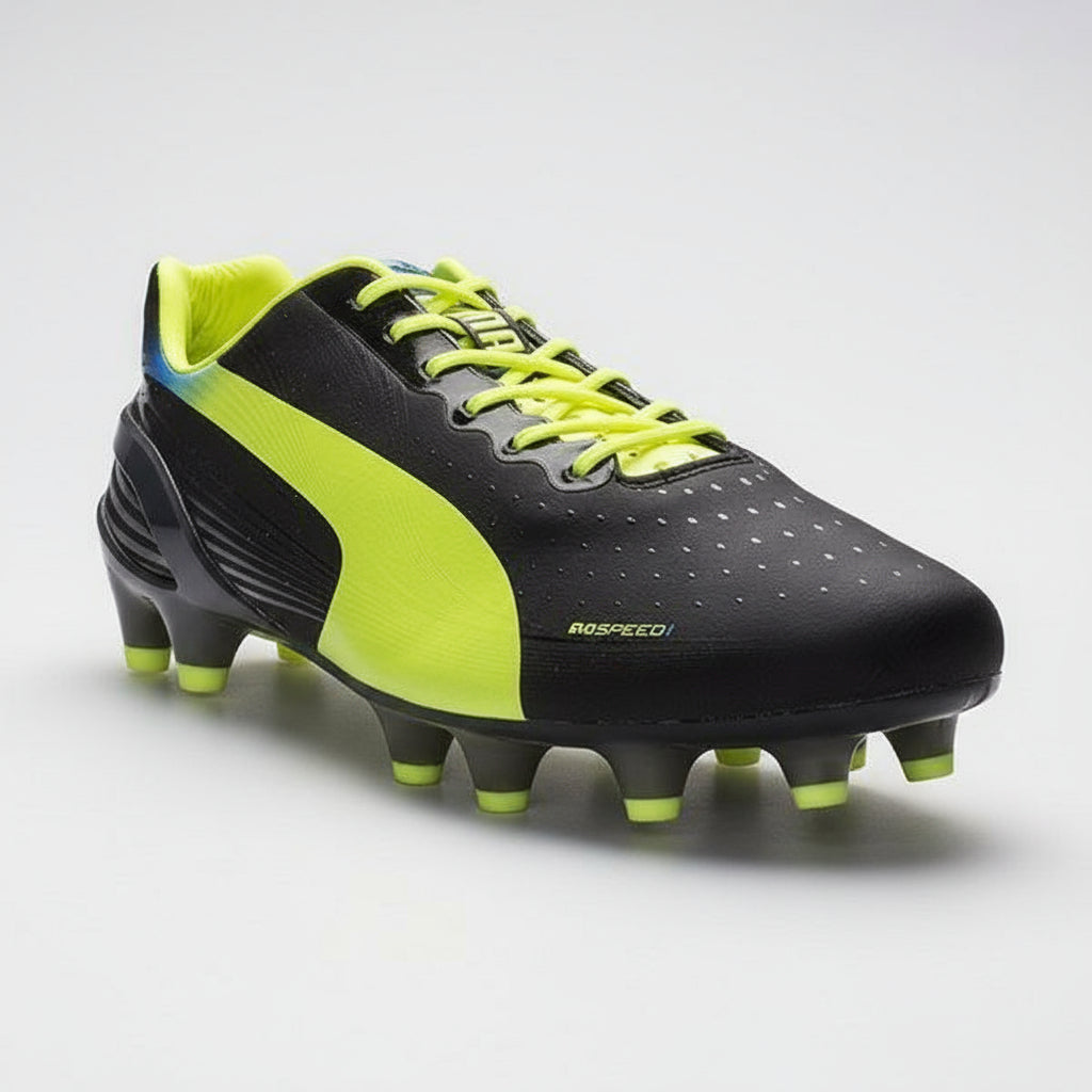 PUMA Evospeed 1.2 FG Firm Ground Soccer Cleats - Black/Fluo Yellow/Brilliant Blue