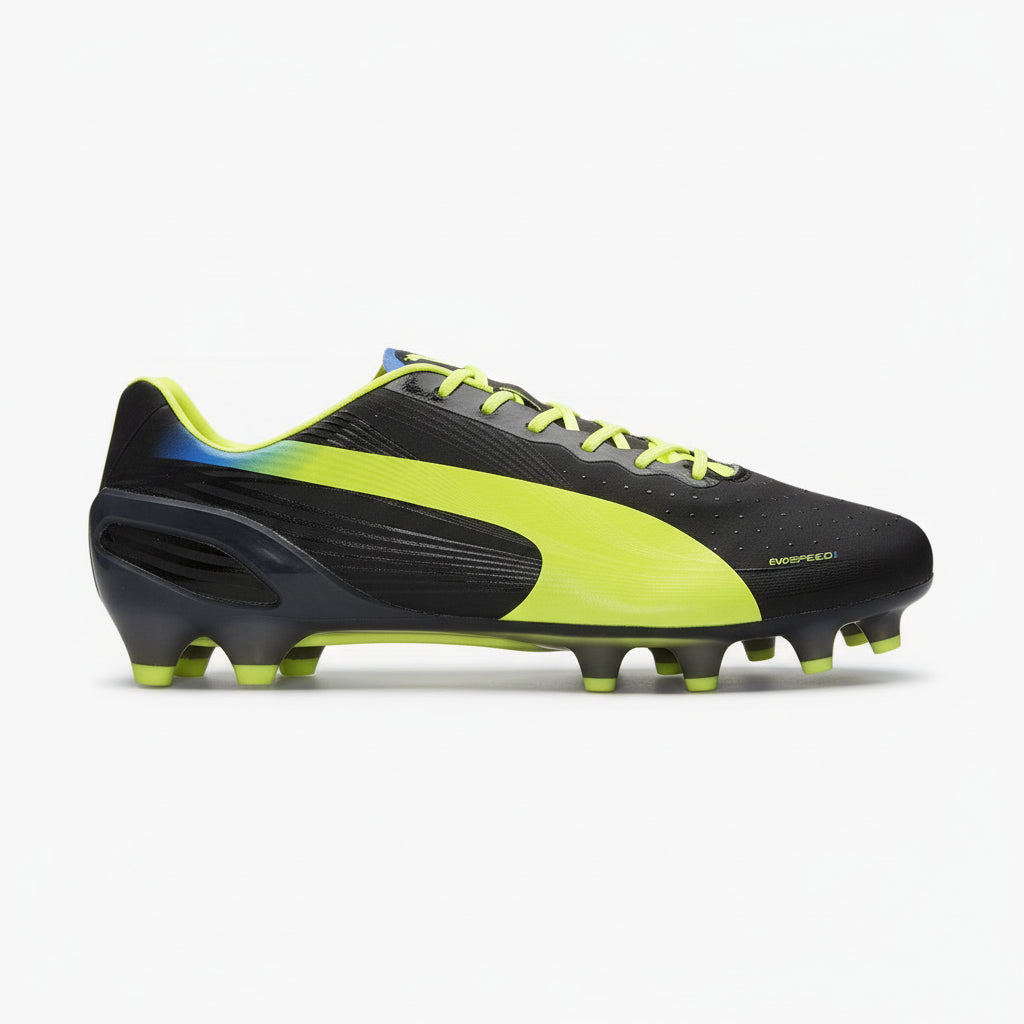 PUMA Evospeed 1.2 FG Firm Ground Soccer Cleats - Black/Fluo Yellow/Brilliant Blue