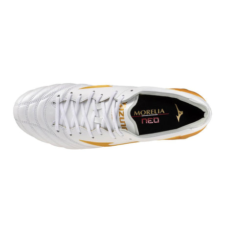 Mizuno Morelia Neo IV Made in Japan FG Men's Soccer Cleats - White/Gold