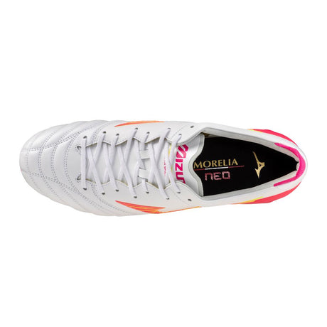 Mizuno Morelia Neo IV (MIJ) FG Men's Soccer Cleats - White/Pink