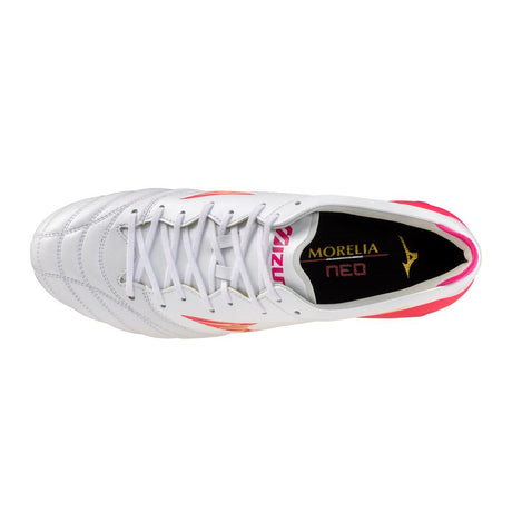 Mizuno Morelia Neo IV Elite FG Firm Ground Soccer Cleats - White/Pink
