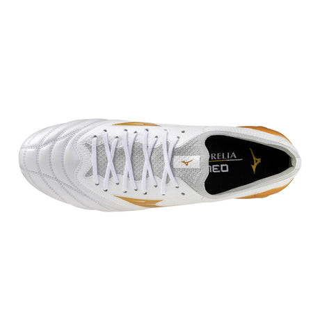 Mizuno Morelia Neo IV Beta Elite FG Firm Ground Soccer Cleats - White/Gold