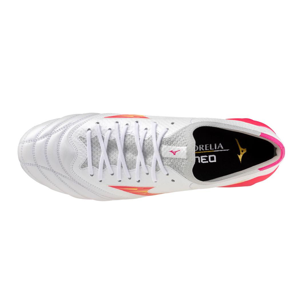 Mizuno Morelia Neo IV Beta Elite FG Firm Ground Soccer Cleats - White/Pink