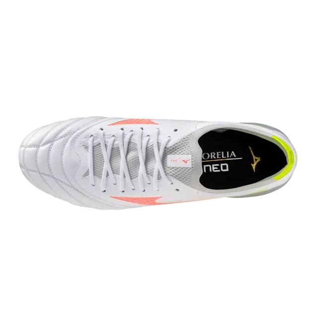 Botas de fútbol para hombre Mizuno Morelia Neo V Beta Pro FG - Blanco/Naranja