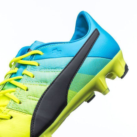 PUMA Evopower 1.3 LT FG Firm Ground Soccer Cleats - Safety Yellow/Black/Atomic Blue