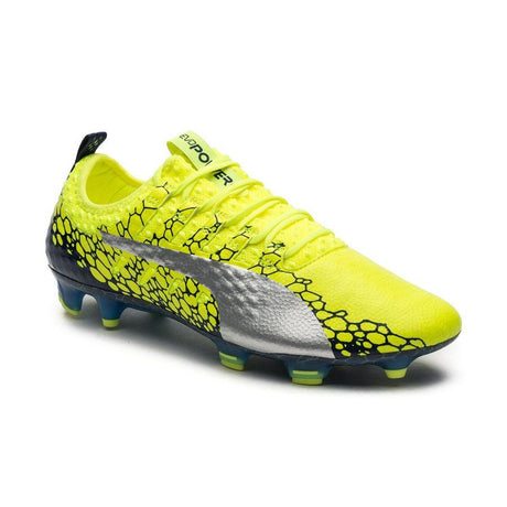 Botines de fútbol PUMA Evopower Vigor 1 Graphic FG para terreno firme - Amarillo seguridad/Plateado