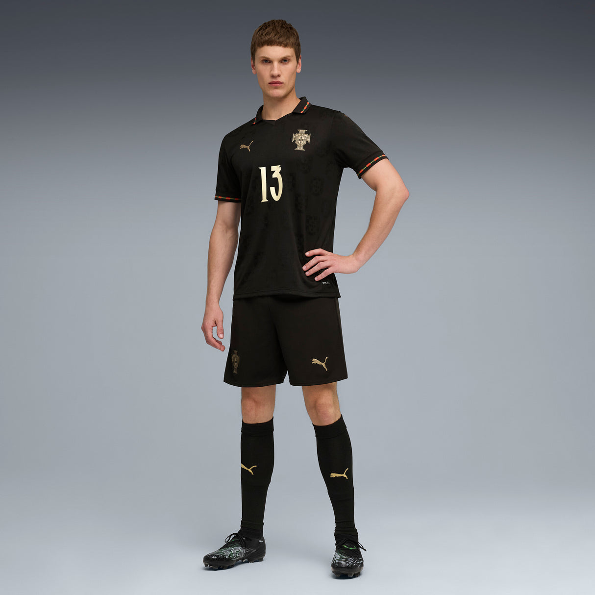 PUMA Portugal SE Authentic W/BOX Men's Soccer Jersey 26- Black/Gold