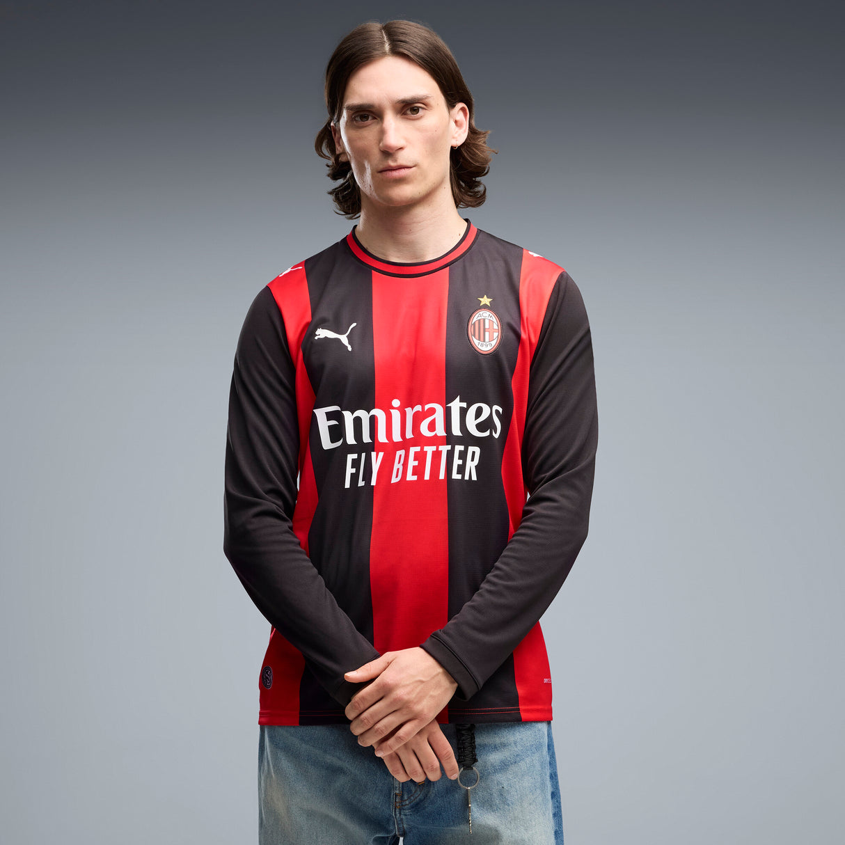 Camiseta de Fútbol Hombre PUMA AC Milan Local Manga Larga 2026 - Negro/Rojo