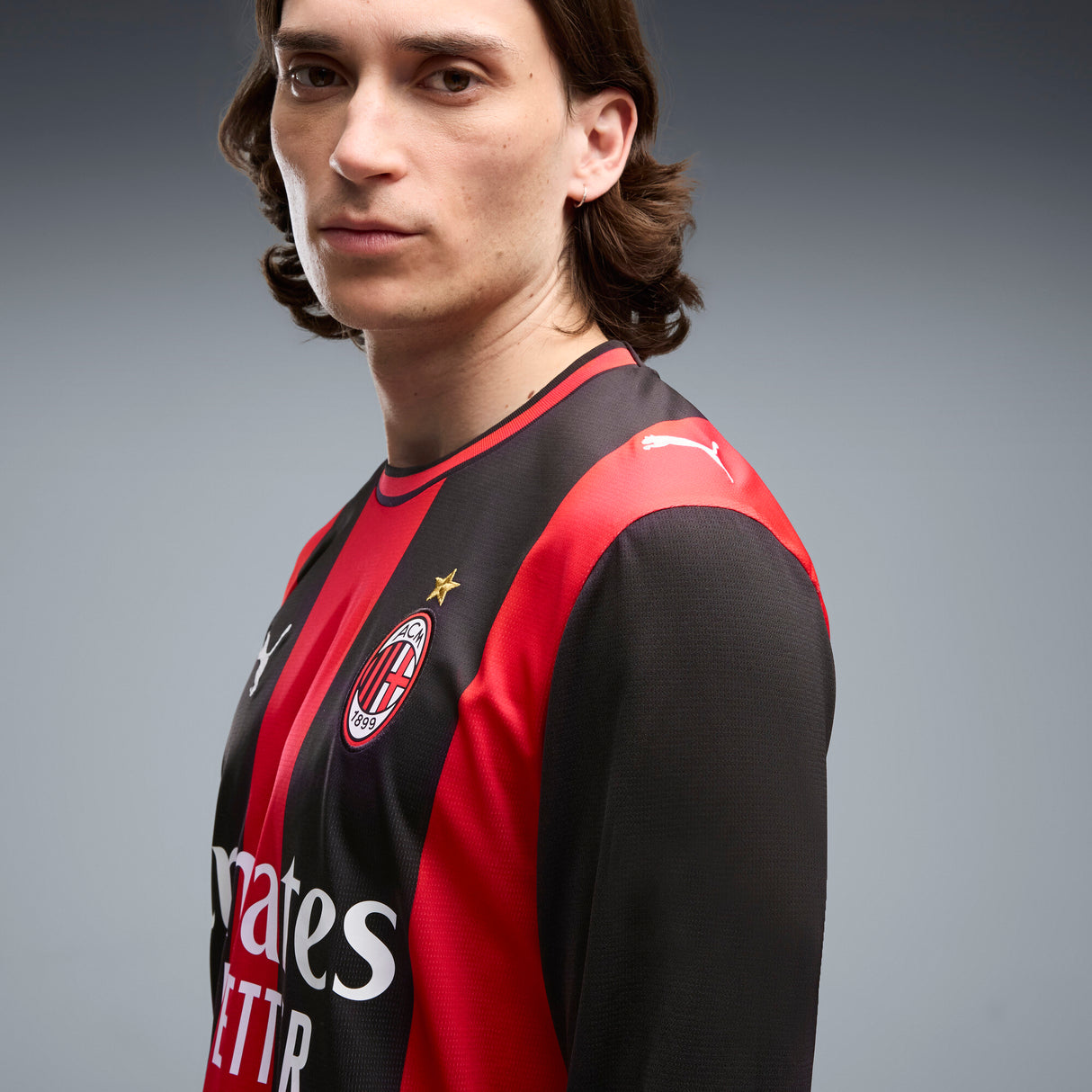Camiseta de Fútbol Hombre PUMA AC Milan Local Manga Larga 2026 - Negro/Rojo