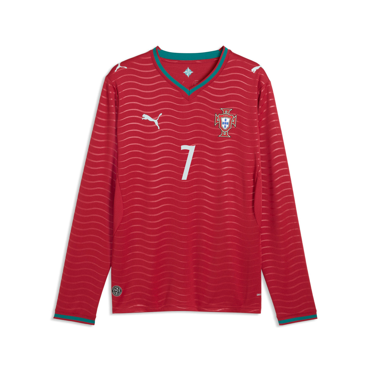 PUMA Portugal Home Long Sleeve Cristiano Ronaldo CR7 Men's Soccer Jersey - Red/Green Lagoon