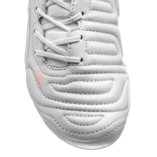 PUMA Evopower 1.2 Leather FG Firm Ground Soccer Cleats - White/Metallic White/Fluo Orange
