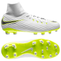 Kids' Nike Jr. Hypervenom Phantom 3 Academy Dynamic Fit (FG) Firm-Ground Football Boot White/Grey/Volt